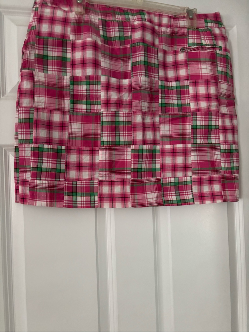 Cambridge Dry Goods Pink Plaid Mini Skirt with Green Checks